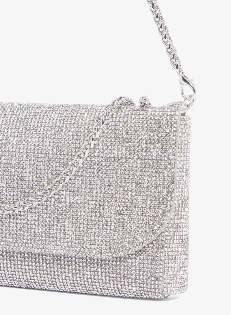 Khizana Silver rhinestone embellished detailed bag with strap for Women | Best Price UAE